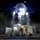 Conceptual image showing the Ascent Element—with astronauts inside—departing the lunar surface. The Descent Element, having delivered the astronauts to the surface earlier, will stay behind.